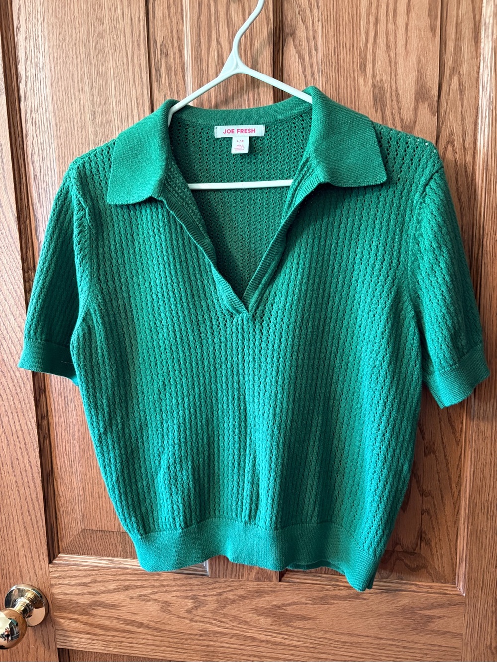 💚 Joe Fresh Emerald Green Short-Sleeve Polo Knit Top